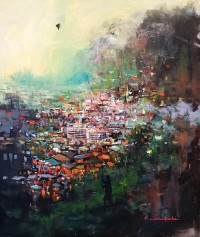 Shan Amrohvi, 30 x 36 inch, Oil on Canvas, Cityscape Painting, AC-SA-163